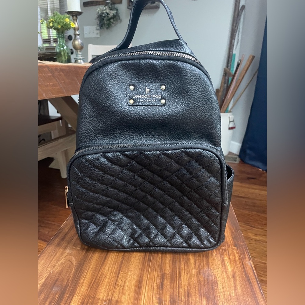 London Fog Black Backpack with Quilted Design